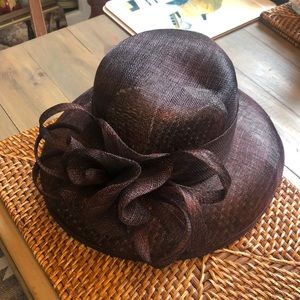 FACINIE Chocolate Brown Hat Tonal Flower Accent